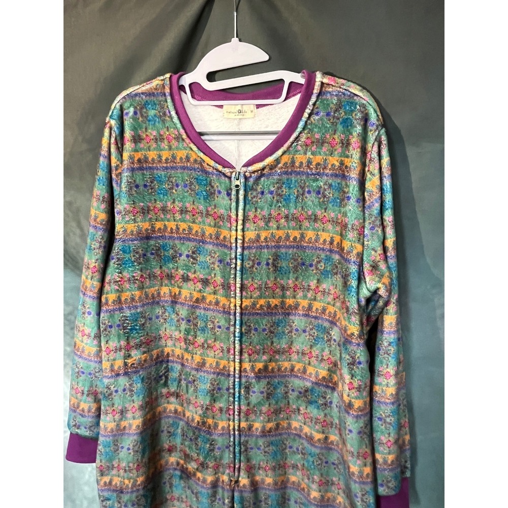 Natural Life Cozy Fleece Pajama Jumpsuit Fairytale Print Zip Up Women's Medium - Picture 2 of 5